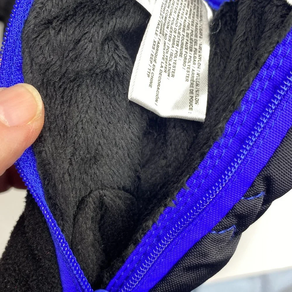 HEAD children's size XXS blue/black zipper mittens with outlast and fuzzy lining